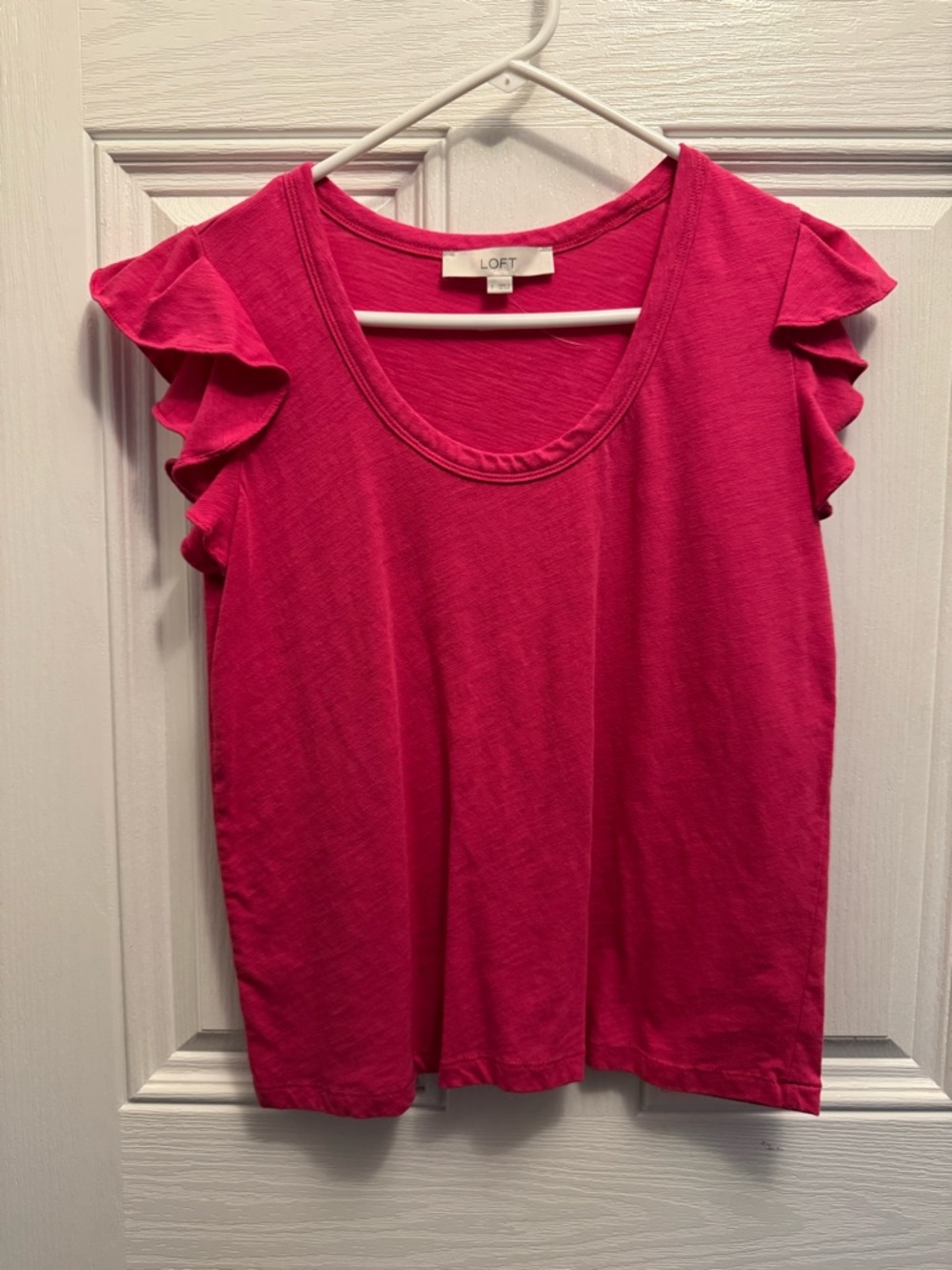 LOFT Bright Pink Ruffle Sleeve Tank Top